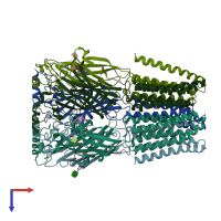 PDB entry 8bhk coloured by chain, top view.