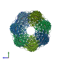 PDB entry 8bmd coloured by chain, side view.