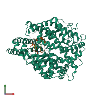 Hetero dimeric assembly 1 of PDB entry 8bn1 coloured by chemically distinct molecules, front view.