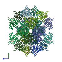 PDB entry 8btp coloured by chain, side view.