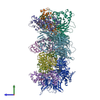 PDB entry 8bua coloured by chain, side view.