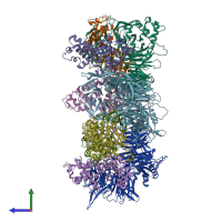 PDB entry 8bug coloured by chain, side view.