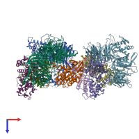 PDB entry 8bug coloured by chain, top view.
