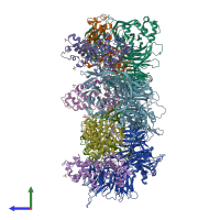PDB entry 8buo coloured by chain, side view.