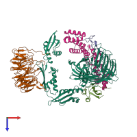 PDB entry 8bwc coloured by chain, top view.