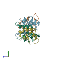 PDB entry 8bwm coloured by chain, side view.