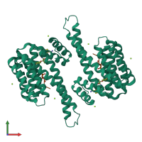 Hetero tetrameric assembly 1 of PDB entry 8bx3 coloured by chemically distinct molecules, front view.