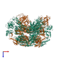 Hetero heptameric assembly 1 of PDB entry 8c0w coloured by chemically distinct molecules, top view.