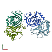 PDB entry 8c66 coloured by chain, front view.