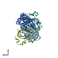PDB entry 8c66 coloured by chain, side view.