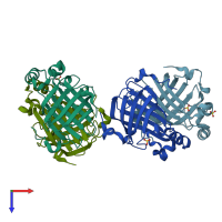 PDB entry 8c66 coloured by chain, top view.