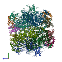 PDB entry 8cmy coloured by chain, side view.