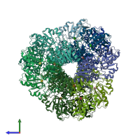 PDB entry 8dbm coloured by chain, side view.