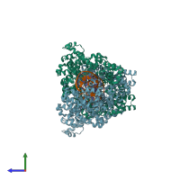 PDB entry 8dfb coloured by chain, side view.