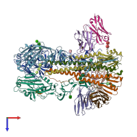 PDB entry 8dis coloured by chain, top view.