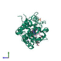 PDB entry 8dju coloured by chain, side view.