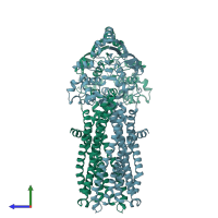 PDB entry 8dmo coloured by chain, side view.