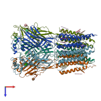 PDB entry 8dn3 coloured by chain, top view.