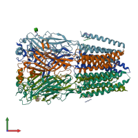 PDB entry 8dn4 coloured by chain, front view.