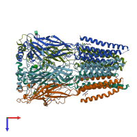 PDB entry 8dn4 coloured by chain, top view.