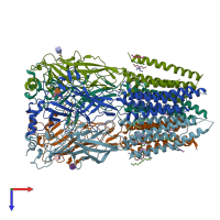 PDB entry 8dn5 coloured by chain, top view.