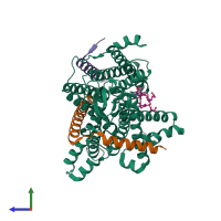 PDB entry 8dny coloured by chain, side view.