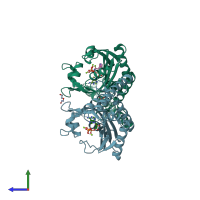 PDB entry 8dqh coloured by chain, side view.