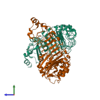 PDB entry 8drn coloured by chain, side view.