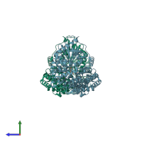 PDB entry 8dti coloured by chain, side view.