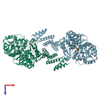 PDB entry 8dti coloured by chain, top view.