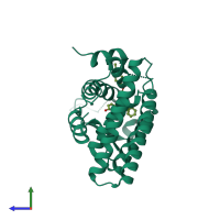 PDB entry 8dud coloured by chain, side view.
