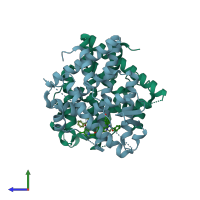 PDB entry 8dug coloured by chain, side view.