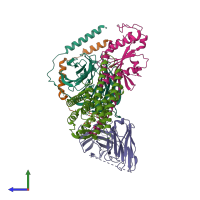 PDB entry 8dzq coloured by chain, side view.