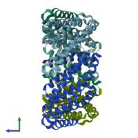 PDB entry 8e55 coloured by chain, side view.