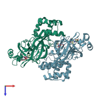 PDB entry 8e68 coloured by chain, top view.