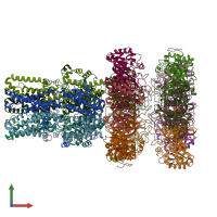 PDB entry 8ecy coloured by chain, front view.