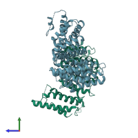PDB entry 8edo coloured by chain, side view.