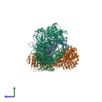 PDB entry 8eex coloured by chain, side view.