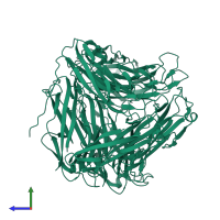 Homo heptameric assembly 1 of PDB entry 8ehr coloured by chemically distinct molecules, side view.