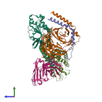 PDB entry 8ejc coloured by chain, side view.