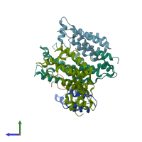 PDB entry 8ejl coloured by chain, side view.