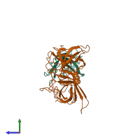 PDB entry 8en0 coloured by chain, side view.