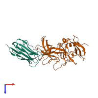 PDB entry 8en0 coloured by chain, top view.