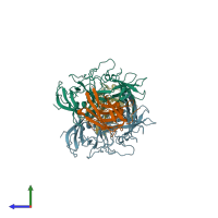 PDB entry 8en1 coloured by chain, side view.
