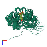 PDB entry 8epy coloured by chain, ensemble of 20 models, top view.