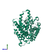 PDB entry 8erc coloured by chain, side view.