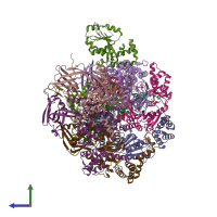 PDB entry 8etu coloured by chain, side view.