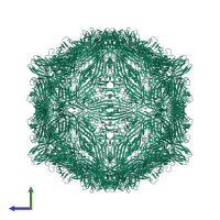 Homo 60-meric assembly 1 of PDB entry 8eu6 coloured by chemically distinct molecules, side view.