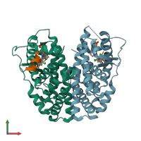 PDB entry 8ev2 coloured by chain, front view.