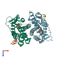 PDB entry 8ev2 coloured by chain, top view.